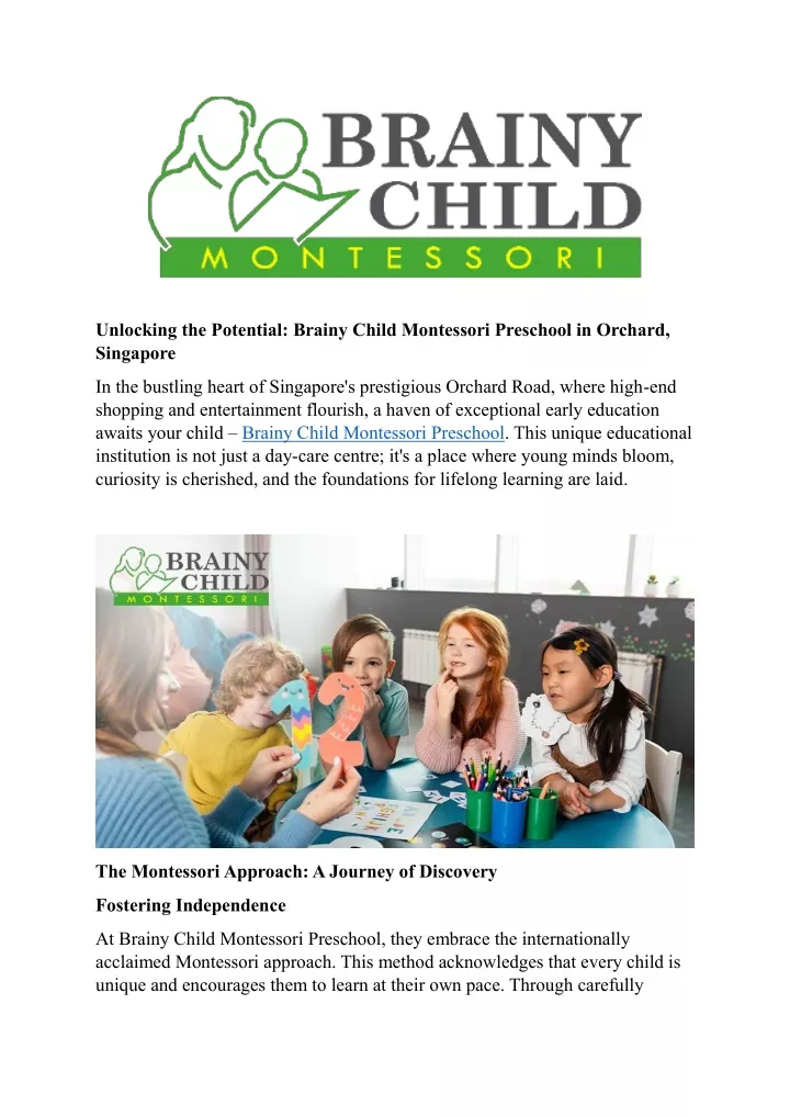 unlocking the potential brainy child montessori
