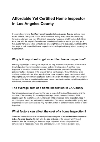 Affordable Yet Certified Home Inspector in Los Angeles County
