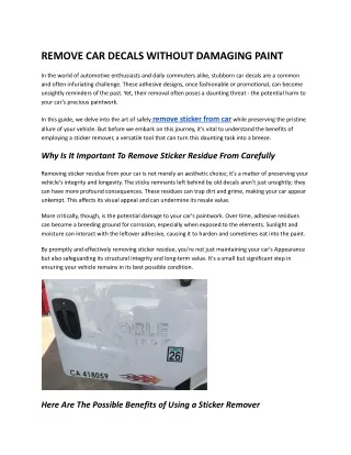 REMOVE CAR DECALS WITHOUT DAMAGING PAINT