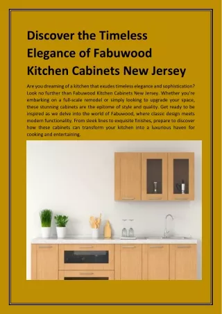 Discover the Timeless Elegance of Fabuwood Kitchen Cabinets New Jersey
