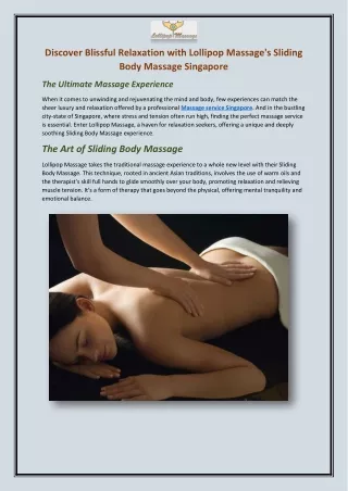 Sliding body massage | Massage service Singapore