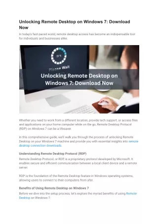 Unlocking Remote Desktop on Windows 7 Download Now