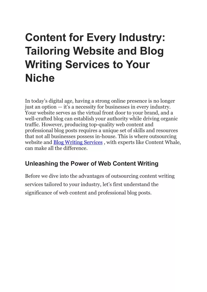 content for every industry tailoring website