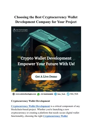 Choosing the Best Cryptocurrency Wallet Development Company for Your Project