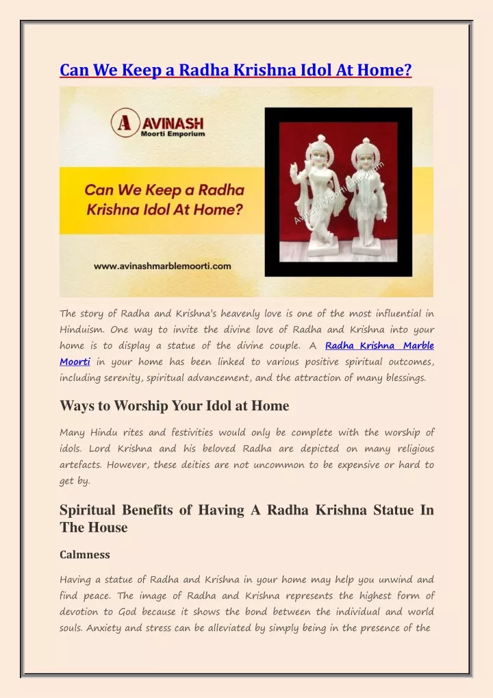 can we keep a radha krishna idol at home