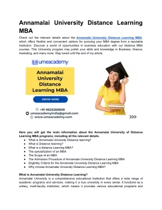 Annamalai University Distance Learning MBA
