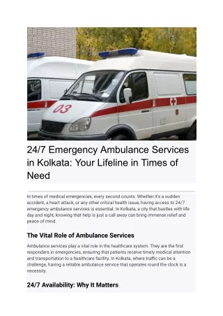 24_7 Emergency Ambulance Services in Kolkata