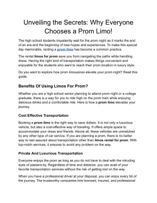 Unveiling the Secrets: Why Everyone Chooses a Prom Limo!