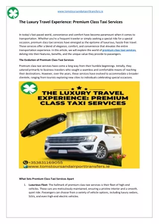 The Luxury Travel Experience - Premium Class Taxi Services