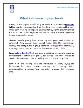 What kids learn in preschools