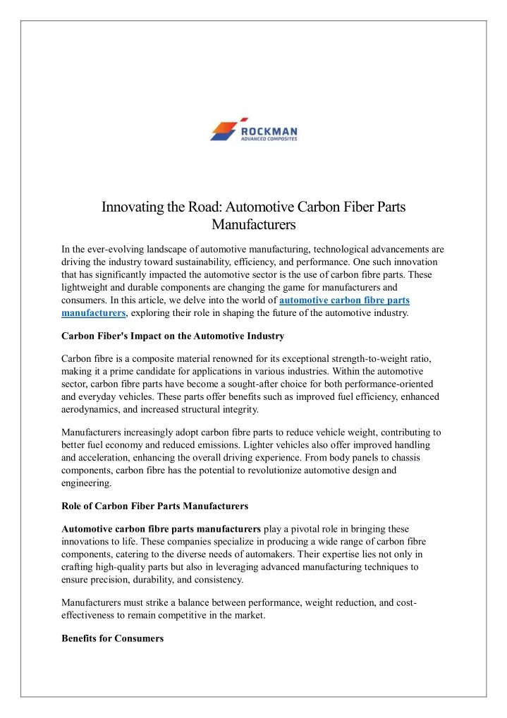 innovating the road automotive carbon fiber parts