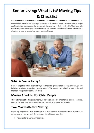 Senior Living: What is it? Moving Tips & Checklist