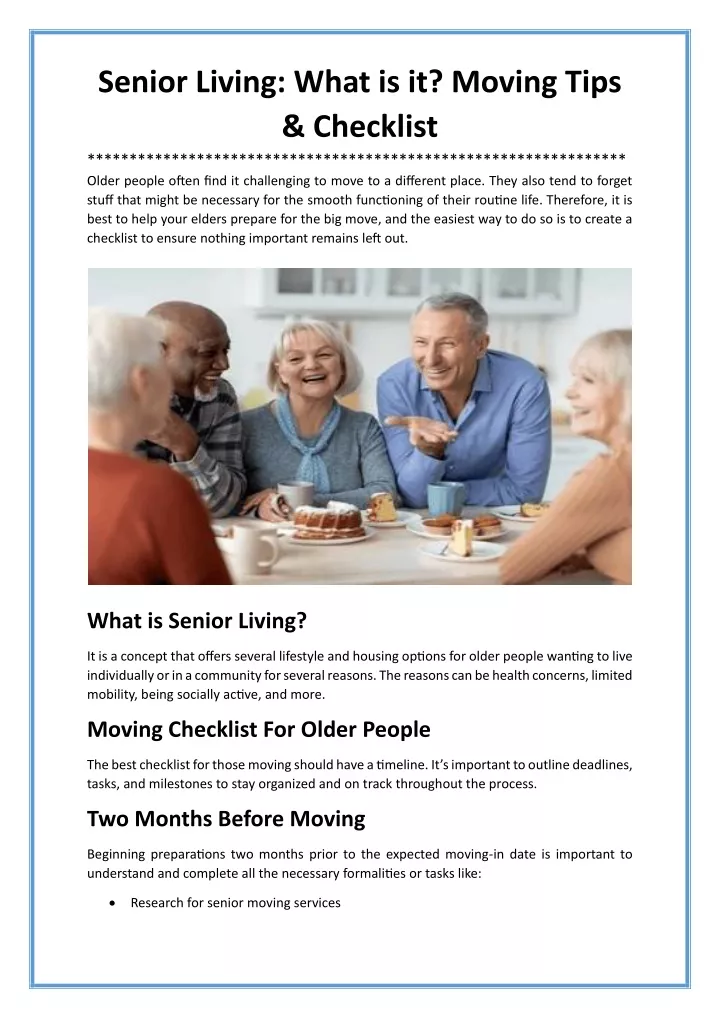senior living what is it moving tips checklist