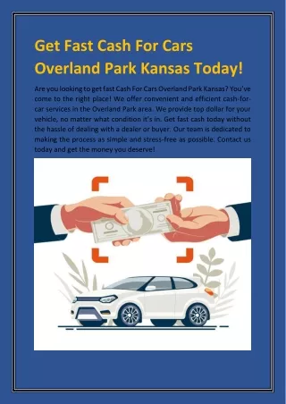 Get Fast Cash For Cars Overland Park Kansas Today!