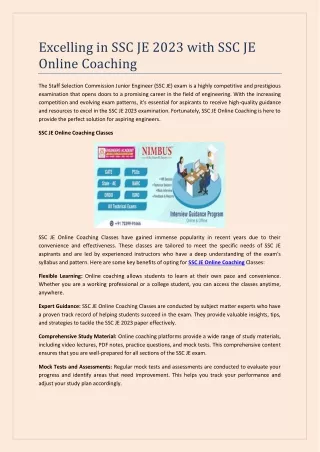 Excelling in SSC JE 2023 with SSC JE Online Coaching