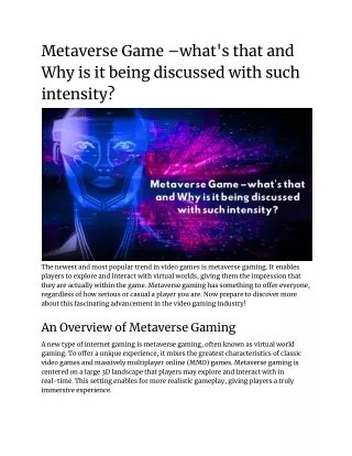 Metaverse Game –what's that and Why is it being discussed with such intensity_