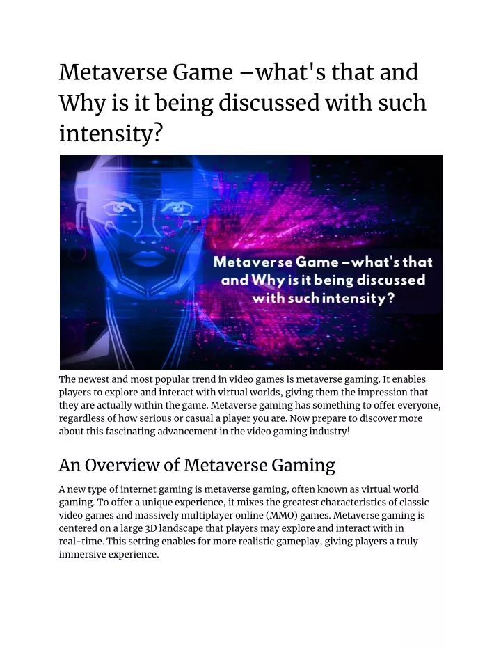 metaverse game what s that and why is it being