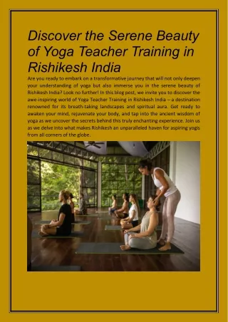 Discover the Serene Beauty of Yoga Teacher Training in Rishikesh India