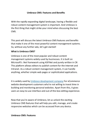 umbraco cms features and benefits