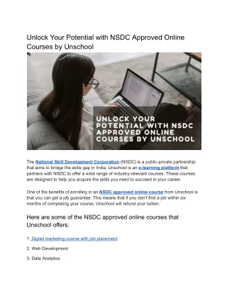 Unlock Your Potential with NSDC Approved Online Courses by Unschool