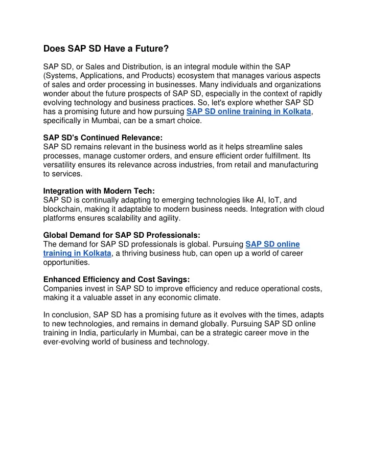 does sap sd have a future sap sd or sales