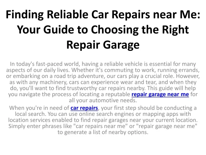 finding reliable car repairs near me your guide to choosing the right repair garage