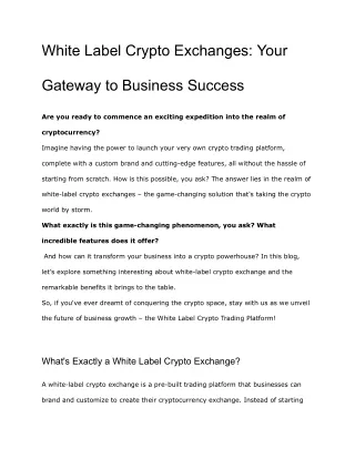 White Label Crypto Exchanges: Your Gateway to Business Success