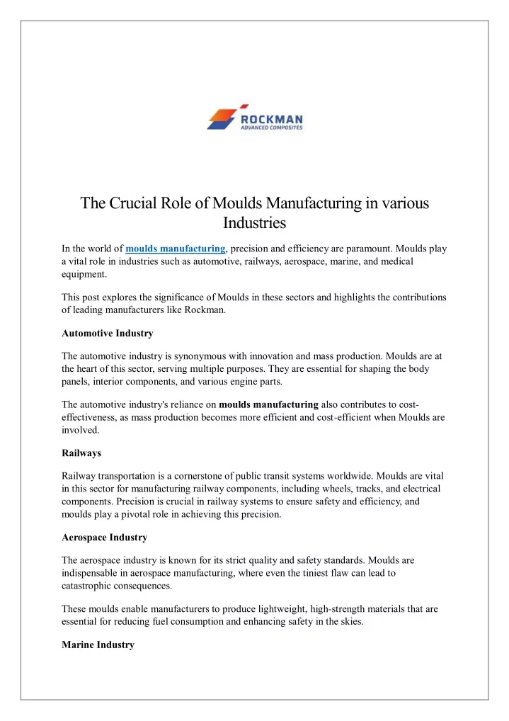 the crucial role of moulds manufacturing