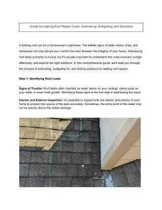Guide to Leaking Roof Repair Costs: Estimating, Budgeting, and Solutions
