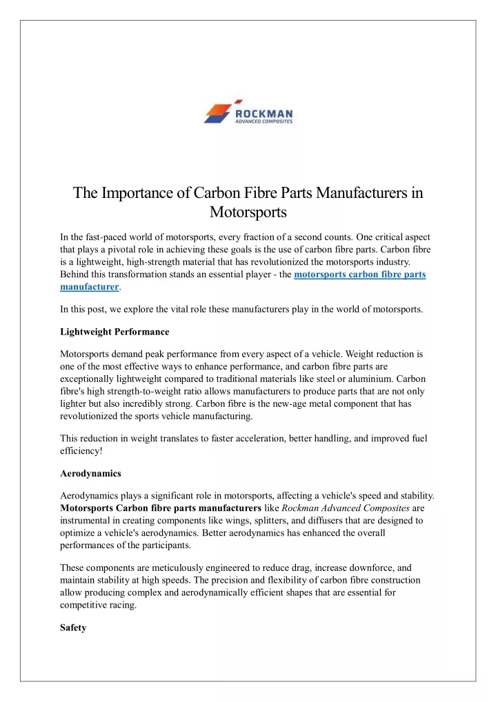 the importance of carbon fibre parts