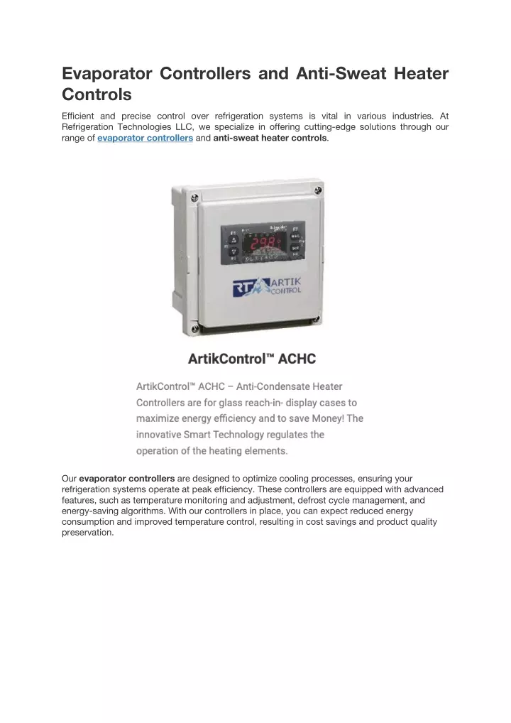 evaporator controllers and anti sweat heater