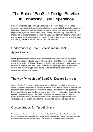 The Role of SaaS UI Design Services in Enhancing User Experience