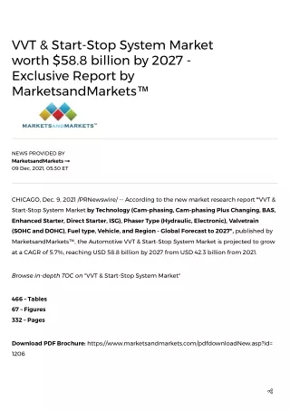 VVT & Start-Stop System Market worth $58.8 billion by 2027 - Exclusive Report by MarketsandMarkets™