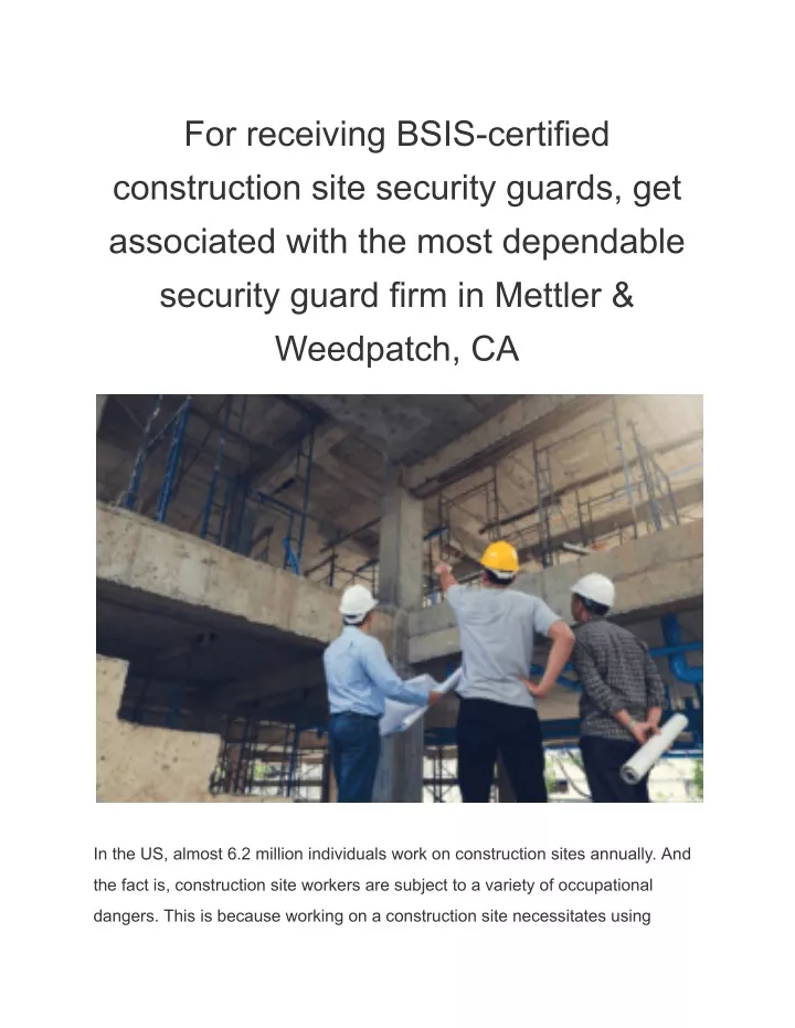 for receiving bsis certified construction site