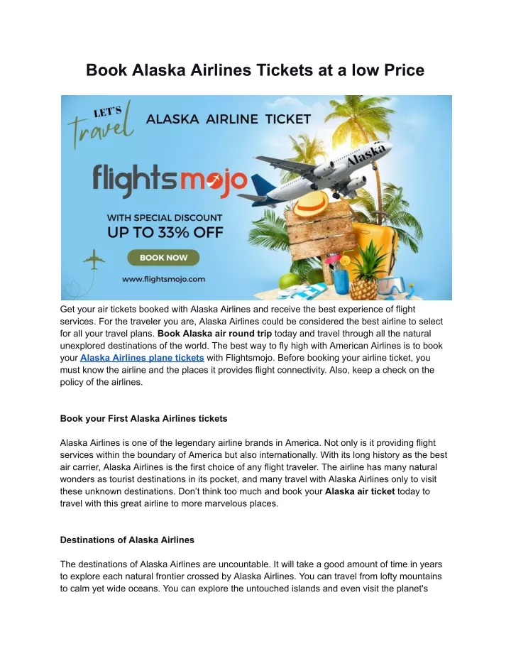 book alaska airlines tickets at a low price