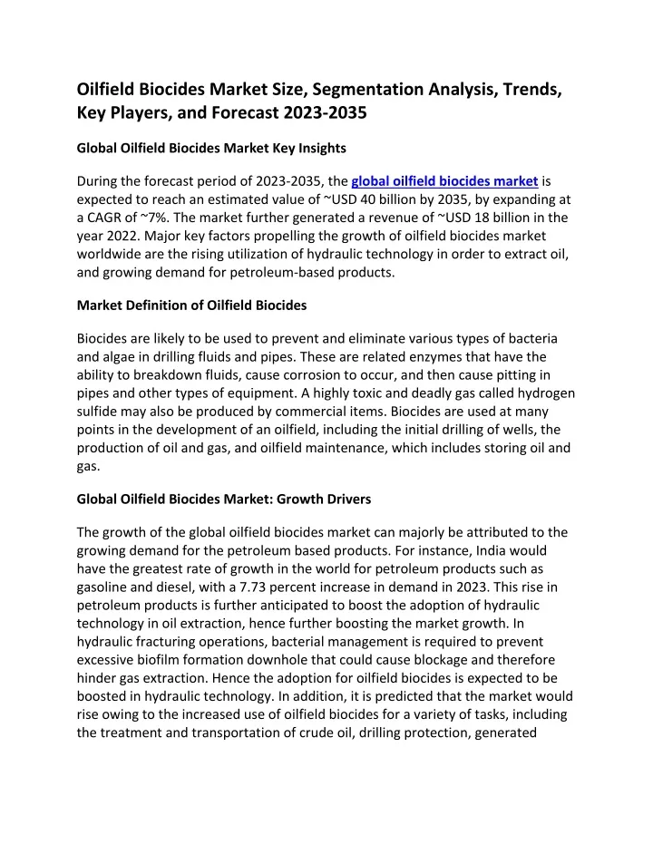 oilfield biocides market size segmentation