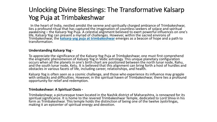 unlocking divine blessings the transformative kalsarp yog puja at trimbakeshwar