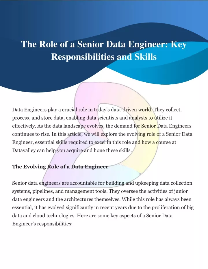 the role of a senior data engineer