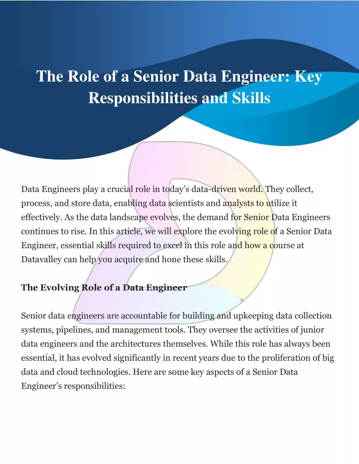 PPT The Role Of A Senior Data Engineer Key Responsibilities And 