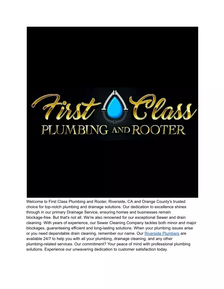 welcome to first class plumbing and rooter