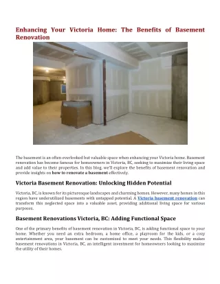 Enhancing Your Victoria Home The Benefits of Basement Renovation