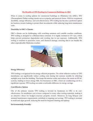 The Benefits of TPO Roofing for Commercial Buildings in OKC