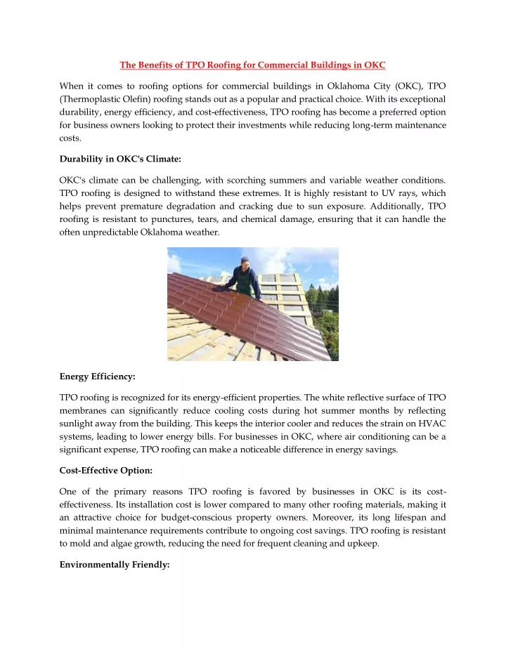 the benefits of tpo roofing for commercial