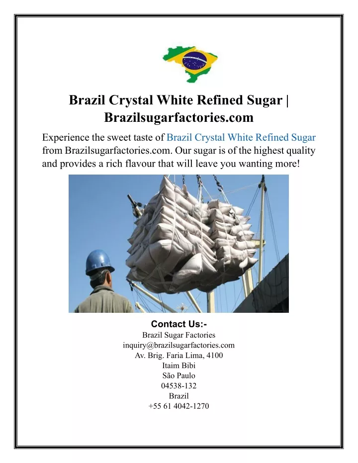 brazil crystal white refined sugar