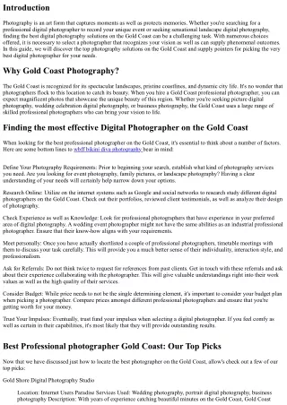 Discovering the very best Digital Photography Solutions on the Gold Coast: A Com