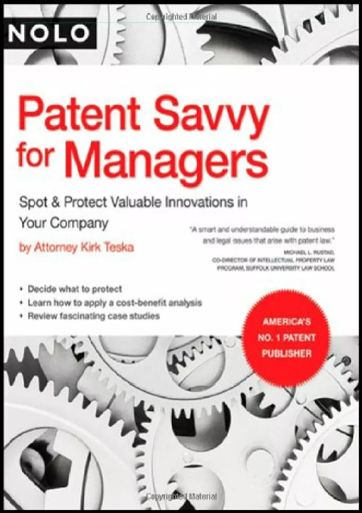patent savvy for managers spot protect valuable