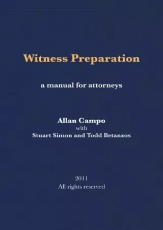 [PDF] DOWNLOAD FREE Witness Preparation: A manual for attorneys kindle