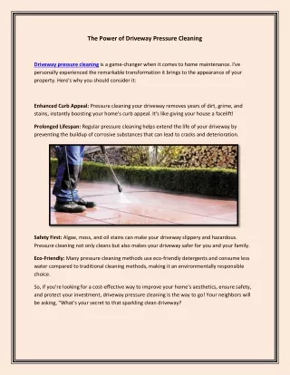 The Power of Driveway Pressure Cleaning