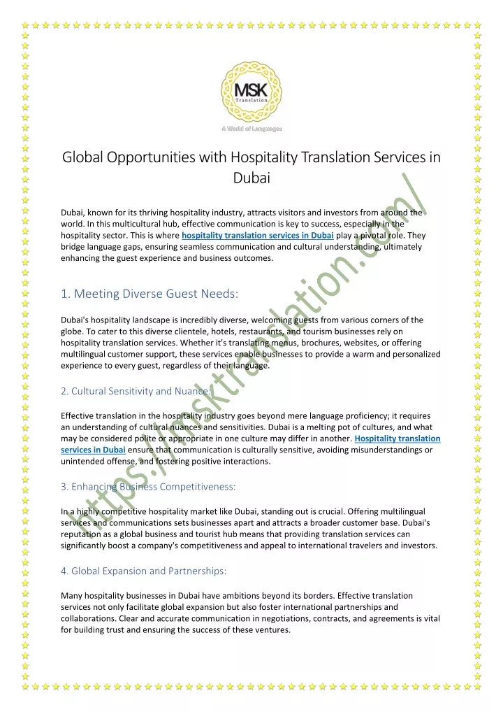 global opportunities with hospitality translation