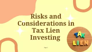 Risks and Considerations in Tax Lien Investing